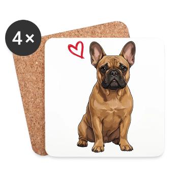 Bouledogue français, Frenchie - Dessous de verre (lot de 4) - blanc - Devant