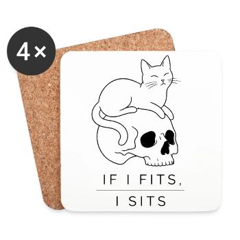 Chat dans un crâne : design de tatouage à l’ancienne - Dessous de verre (lot de 4) - blanc - Devant