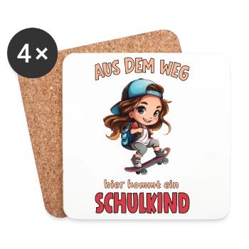 Schulkind Skateboard Cartoon Mädchen - Untersetzer (4er-Set) - Weiß - Vorne