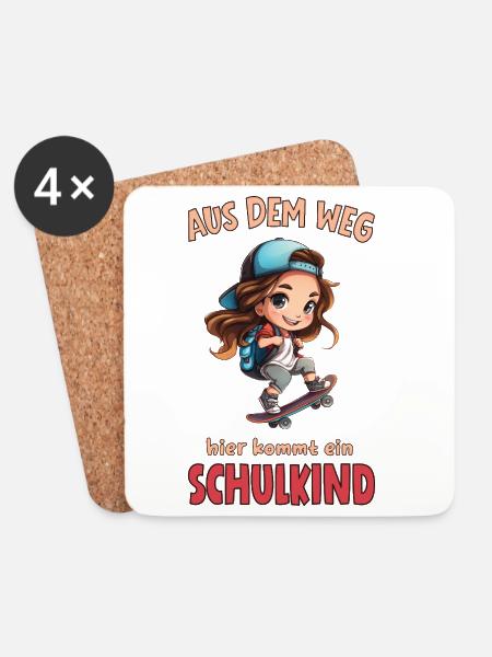 Schulkind Skateboard Cartoon Mädchen - Untersetzer (4er-Set) - Weiß