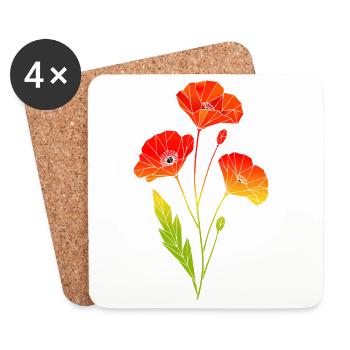 Geometrische Mohnblumen im Polygon Stil - Untersetzer (4er-Set) - Weiß - Vorne
