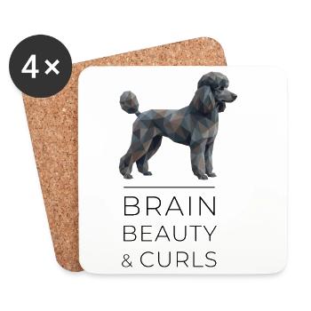 Poodle Low-Poly Art - Brain, beauty & curls - Coasters (set of 4) - white - Front