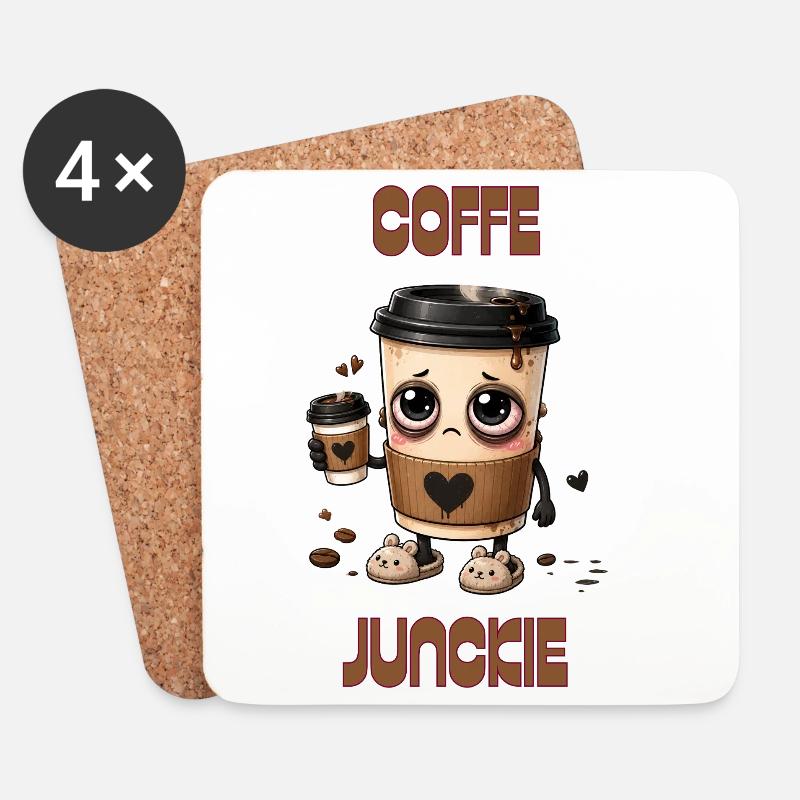 Kaffeejunkie Becher Cartoon - Untersetzer (4er-Set) - Weiß
