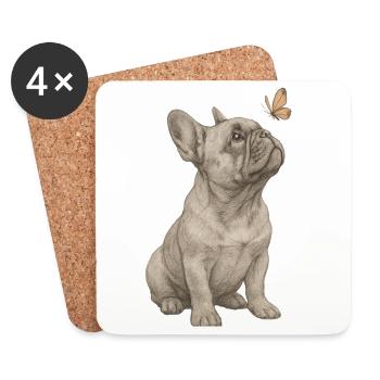 Französische Bulldogge Vintage mit Schmetterling - Untersetzer (4er-Set) - Weiß - Vorne
