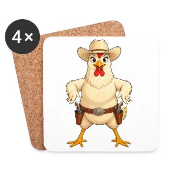 Huhn in Western Pose - Untersetzer (4er-Set) - Weiß - Vorne