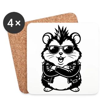 Hamster punk avec des lunettes de soleil - Dessous de verre (lot de 4) - blanc - Devant