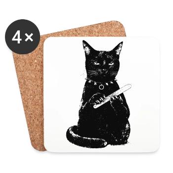 Chat avec lime à ongles - Dessous de verre (lot de 4) - blanc - Devant
