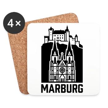 Marburg Silhouette Wahrzeichen - Untersetzer (4er-Set) - Weiß - Vorne