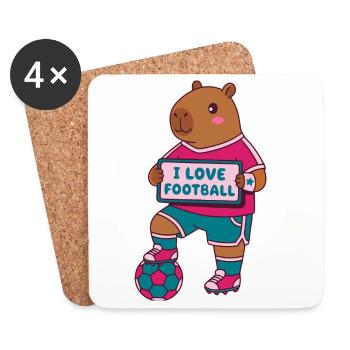 Capybara de football - Design de tee - Cadeau pour les fans de football - Dessous de verre (lot de 4) - blanc - Devant