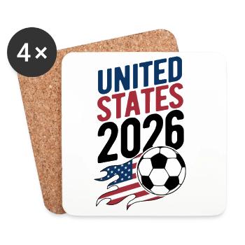 Flamme de football américain 2026 avec drapeau - Dessous de verre (lot de 4) - blanc - Devant