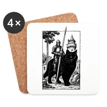 Ritter auf Katze - Untersetzer (4er-Set) - Weiß - Vorne