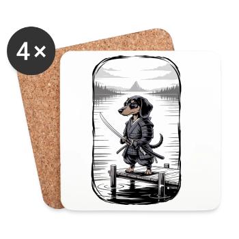 Dachshund Samurai at the lake - Coasters (set of 4) - white - Front
