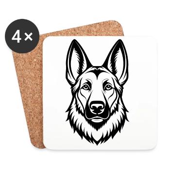 Tête de berger allemand - Dessous de verre (lot de 4) - blanc - Devant