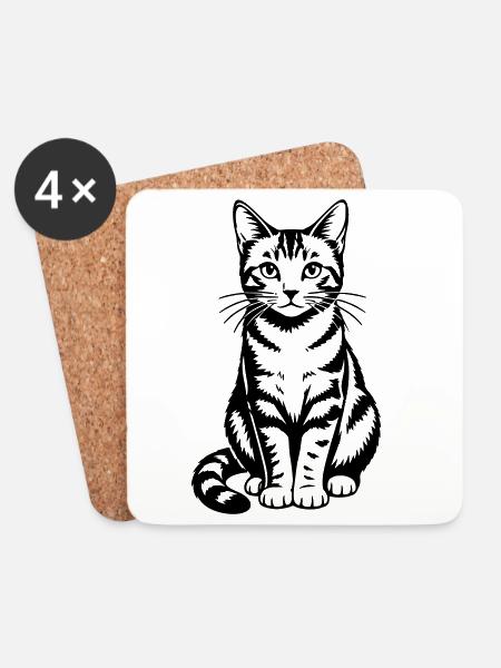 cat - Coasters (set of 4) - white