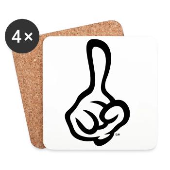 Erhobener Zeigefinger (Finger / Rechte Hand / 2C) - Untersetzer (4er-Set) - Weiß - Vorne