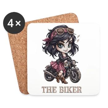 Biker Chibi à moto - Dessous de verre (lot de 4) - blanc - Devant