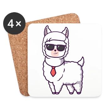 Cool Llama with Sunglasses Tie - Coasters (set of 4) - white - Front