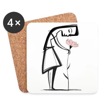 Minimalist line woman with flower - Coasters (set of 4) - white - Front