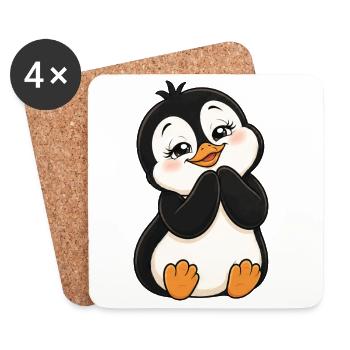 Un pingouin de dessin animé mignon ravi - Dessous de verre (lot de 4) - blanc - Devant