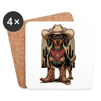 Vintage Dachshund Cowboy Outfit – Western Dog Shirt - Coasters (set of 4) - white - Front