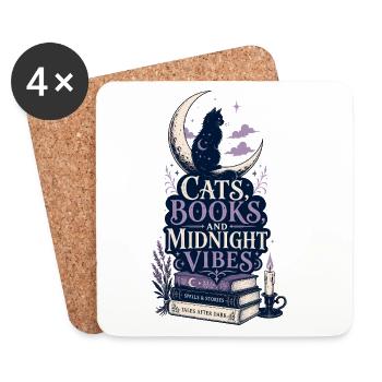 Cats Books Moon Mystical Gift for Readers - Coasters (set of 4) - white - Front
