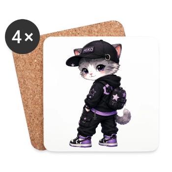 Urban Cat Purple - Untersetzer (4er-Set) - Weiß - Vorne