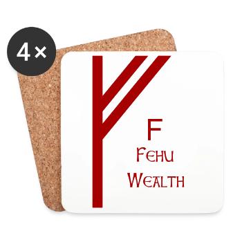 Fehu Rune Complete Red – Viking Futhark Norse - Dessous de verre (lot de 4) - blanc - Devant