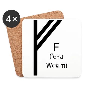 Fehu Rune Complete Black – Viking Futhark - Coasters (set of 4) - white - Front
