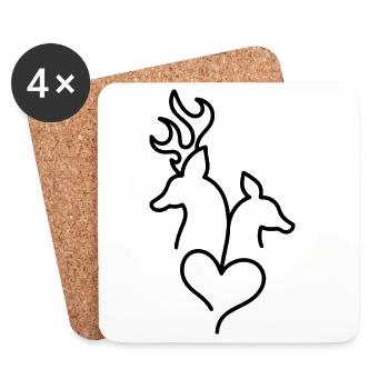 Cerf et chevreuil avec cœur - Dessous de verre (lot de 4) - blanc - Devant