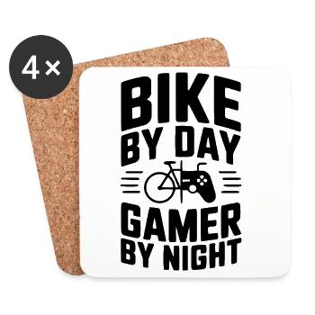 Bike By Day Gamer By Night - Untersetzer (4er-Set) - Weiß - Vorne