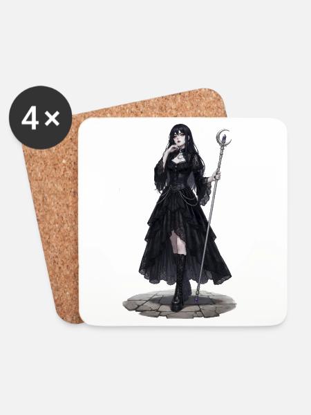 Gothic Hexenkönigin mit Stab - Untersetzer (4er-Set) - Weiß