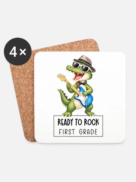 Ready to Rock First Grade – Krokodil Einschulung - Untersetzer (4er-Set) - Weiß