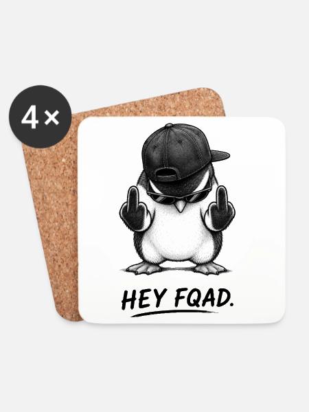 FQAD Penguin – Frecher Pinguin mit Attitüde - Untersetzer (4er-Set) - Weiß