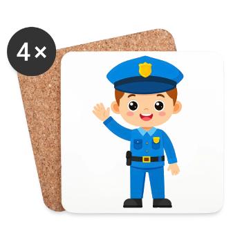 Kawaii Polizist Junge Polizei Kinder T-Shirt - Untersetzer (4er-Set) - Weiß - Vorne