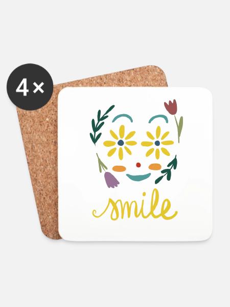 Julibel / Smile Abstrakt Gesicht Lachen - Untersetzer (4er-Set) - Weiß