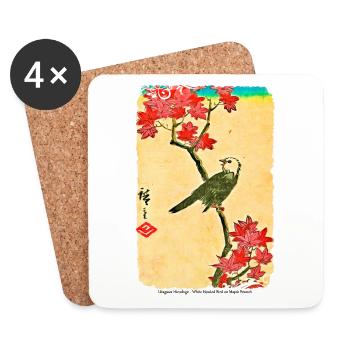 Utagawa Hiroshige White Headed Bird on Maple - Coasters (set of 4) - white - Front