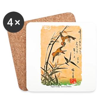 Utagawa Hiroshige Sparrows and Bamboo - Coasters (set of 4) - white - Front