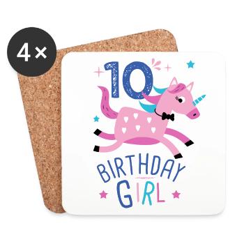 10. Geburtstag Mädchen 10 Jahre Licorn Einhorn - Untersetzer (4er-Set) - Weiß - Vorne