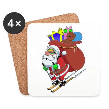 Père noël à skis - Dessous de verre (lot de 4) - blanc - Devant