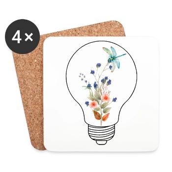 A Lightbulb Lamp with Flowers Glühbirne mit Blumen - Untersetzer (4er-Set) - Weiß - Vorne
