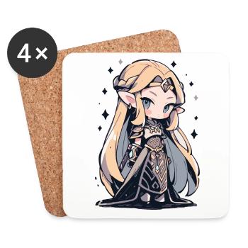 Princesse Chibi mignonne - Conception de conte de fées mignon - Dessous de verre (lot de 4) - blanc - Devant