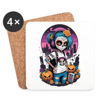 Sugar Skull Girl with Pumpkins - Coasters (set of 4) - white - Front