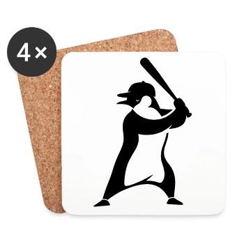 Penguin Baseball Player Silhouette Minimalist - Coasters (set of 4) - white - Front