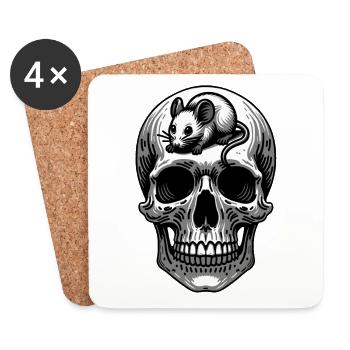 Skull mit Maus auf dem Kopf - Untersetzer (4er-Set) - Weiß - Vorne
