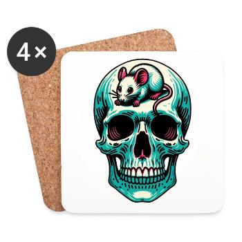 Skull mit lustiger Maus auf der Stirn - Untersetzer (4er-Set) - Weiß - Vorne