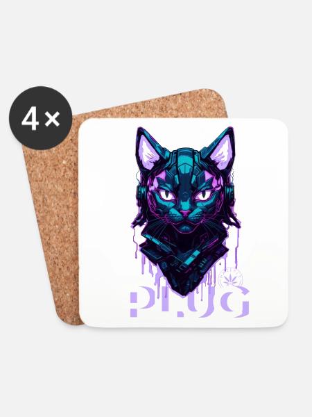 CYBER CAT PLUG - Untersetzer (4er-Set) - Weiß