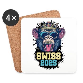 Schweiz 2025 Affe Swiss - Untersetzer (4er-Set) - Weiß - Vorne