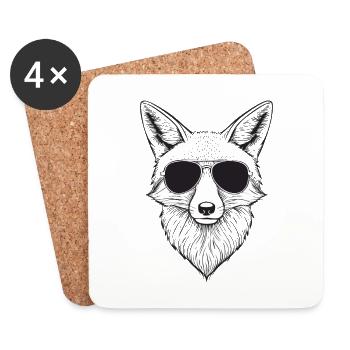 Renard avec lunettes de soleil Animaux Renard Cool Casual - Dessous de verre (lot de 4) - blanc - Devant