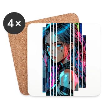 Cyber Frau Urbane Stadt Neon - Untersetzer (4er-Set) - Weiß - Vorne