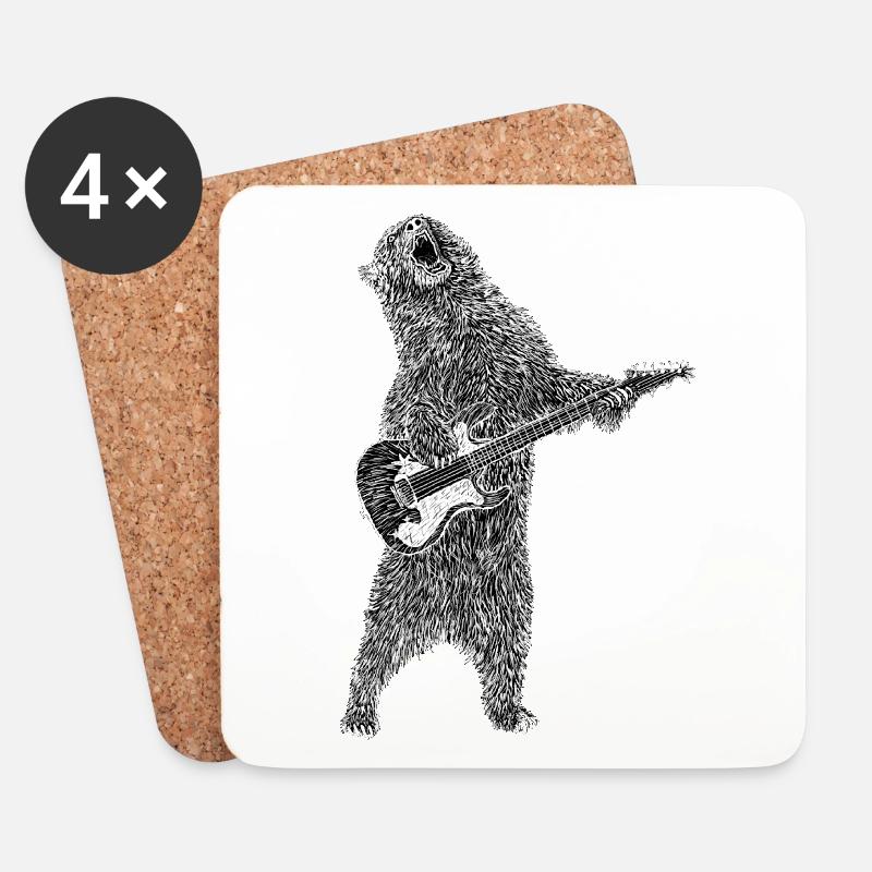 Bär Grizzly spielt E-Gitarre und brüllt dabei - Untersetzer (4er-Set) - Weiß
